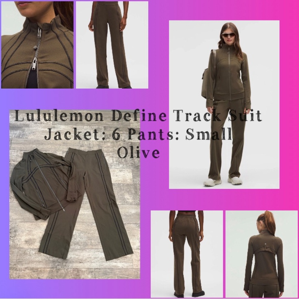 Lululemon SET Define Track Jacket Matching Wide Pants  Luon 6 Small Olive